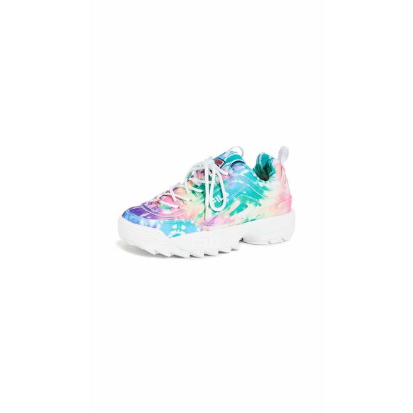 FILA WOMENS DISRUPTOR II TIE DYE SNEAKER  MULTI/WHITE/WHITE  8.5